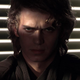 Hayden Christensen glowers in the shadows as Anakin Skywalker, the future Darth Vader.